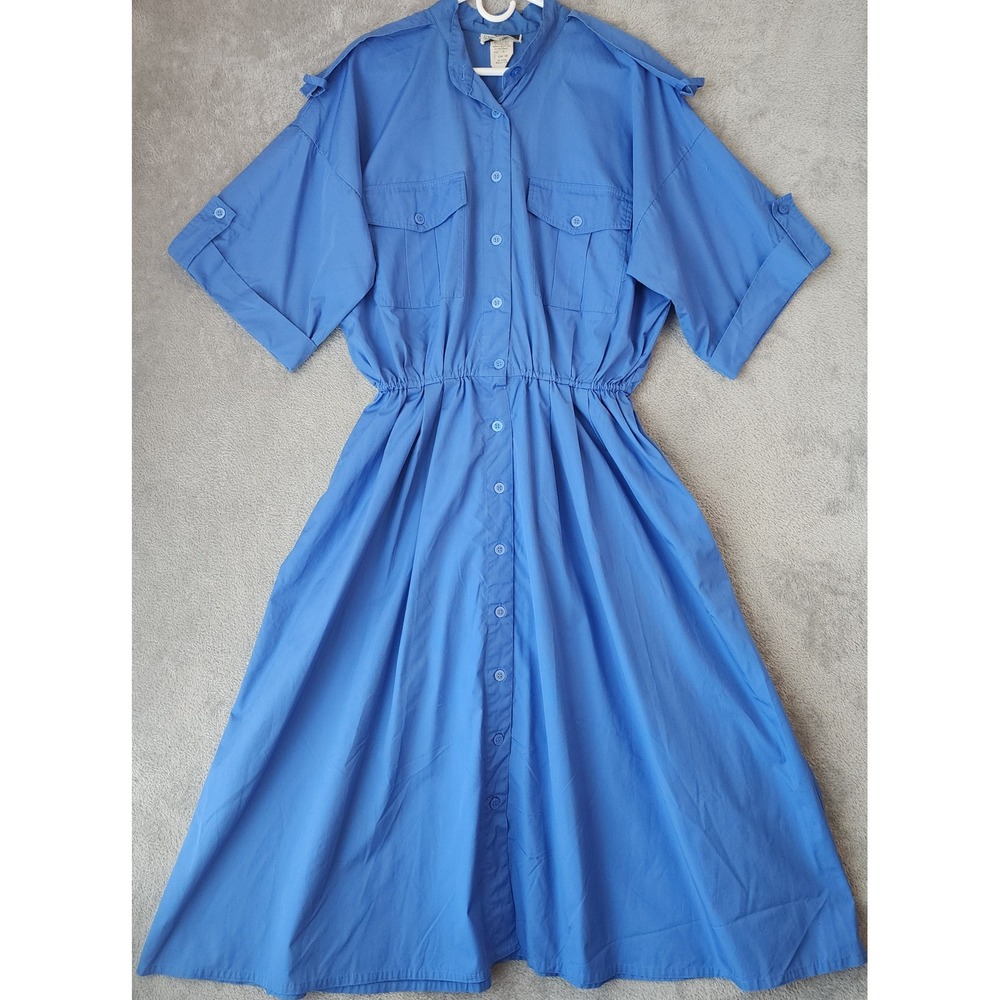 Sunshine Starshine Shirtdress Womens 18 Blue Button Front Utility Vintage Midi
